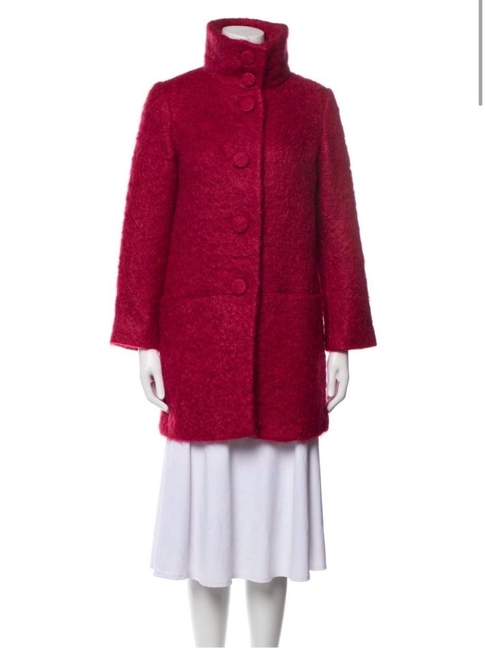 Agnes B cherry red Button-Front Wool Blend Coat